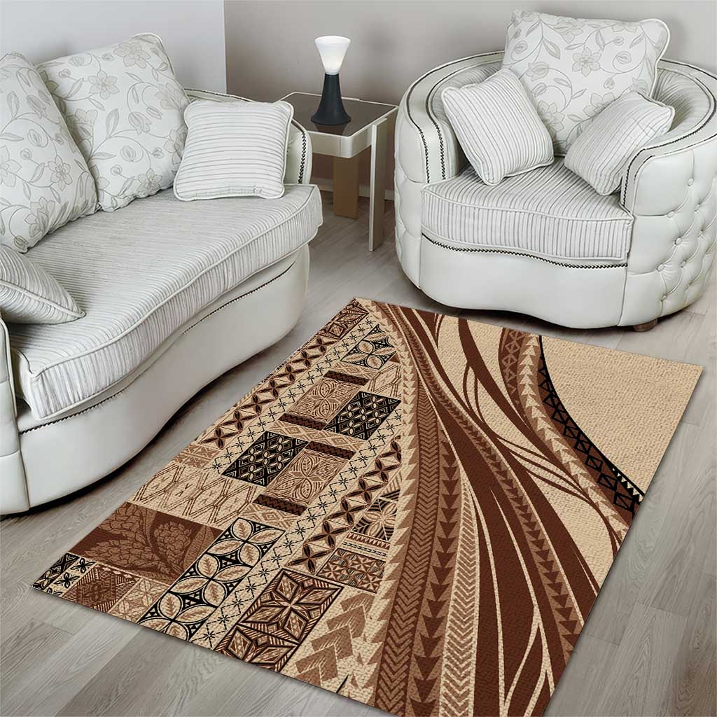 Pasifika Women's Day - Samoa Siapo Malu Tattoo Inspired Area Rug Beige LT7 - Polynesian Pride