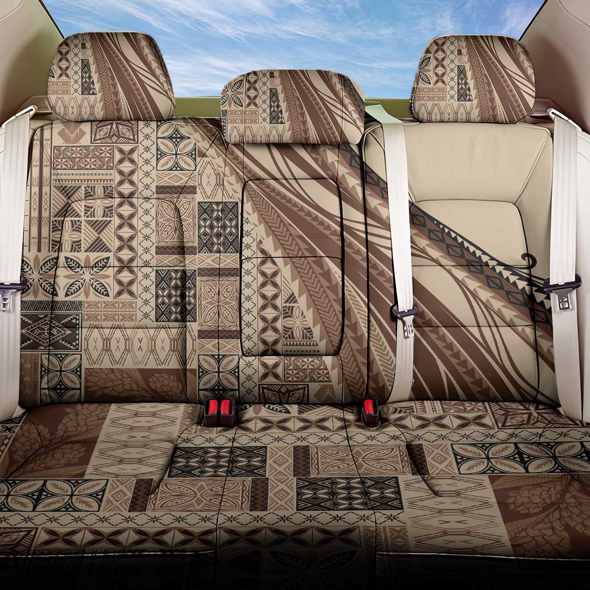Pasifika Women's Day - Samoa Siapo Malu Tattoo Inspired Back Car Seat Cover Beige LT7 One Size Beige - Polynesian Pride