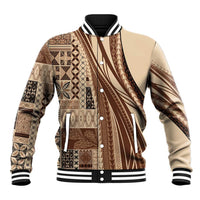 Pasifika Women's Day - Samoa Siapo Malu Tattoo Inspired Baseball Jacket Beige LT7 Unisex Beige - Polynesian Pride