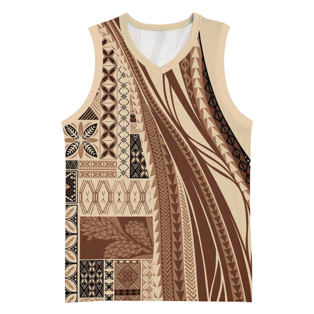 Pasifika Women's Day - Samoa Siapo Malu Tattoo Inspired Basketball Jersey Beige LT7 Unisex Beige - Polynesian Pride