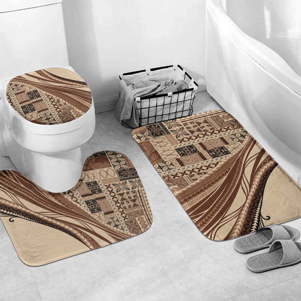 Pasifika Women's Day - Samoa Siapo Malu Tattoo Inspired Bathroom Set Beige LT7 Mat Set Only (3 pcs) One Size Beige - Polynesian Pride