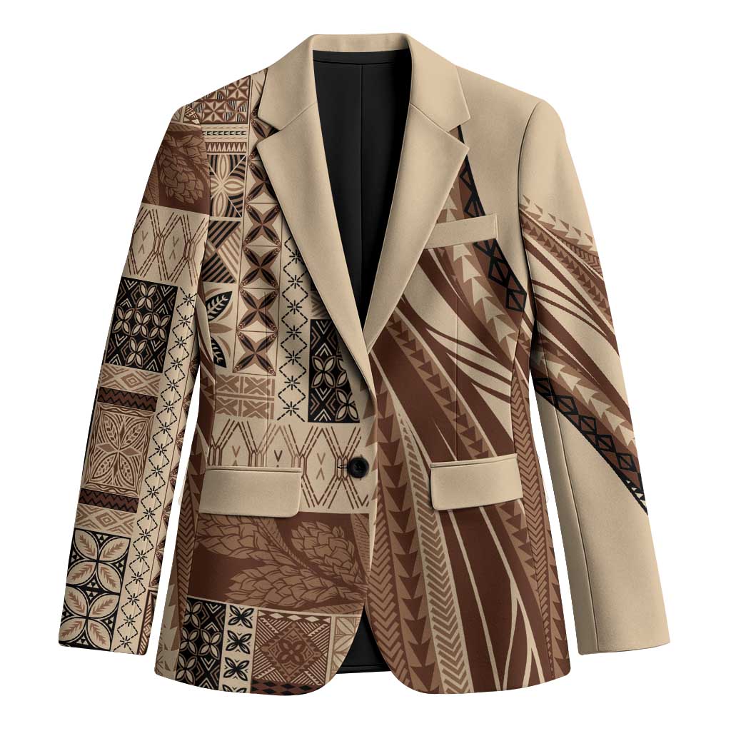 Pasifika Women's Day - Samoa Siapo Malu Tattoo Inspired Blazer Beige LT7 Unisex Beige - Polynesian Pride