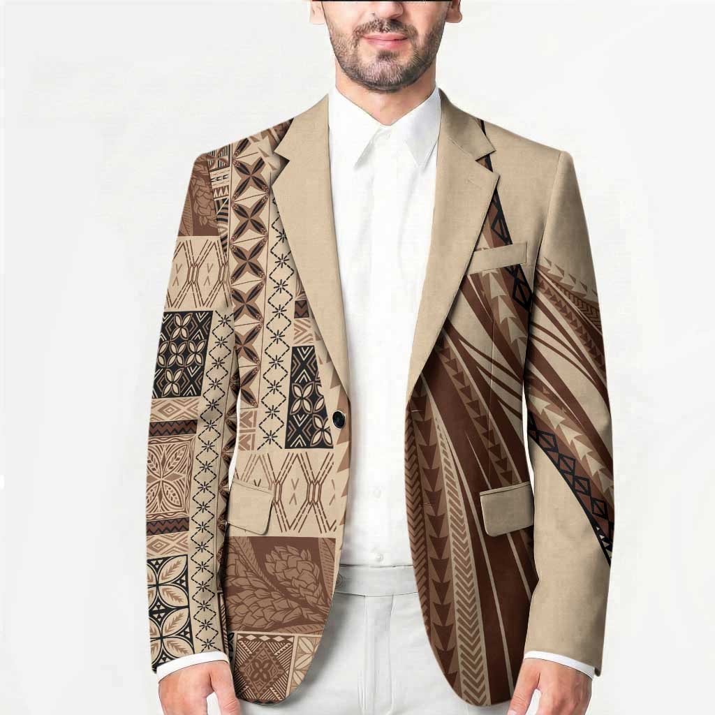 Pasifika Women's Day - Samoa Siapo Malu Tattoo Inspired Blazer Beige LT7 - Polynesian Pride