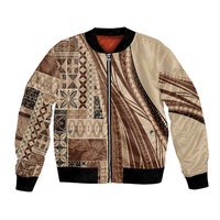 Pasifika Women's Day - Samoa Siapo Malu Tattoo Inspired Bomber Jacket Beige LT7 Unisex Beige - Polynesian Pride