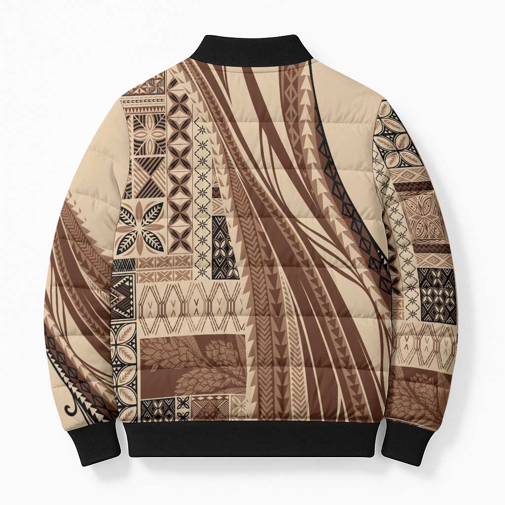Pasifika Women's Day - Samoa Siapo Malu Tattoo Inspired Bomber Puffer Jacket Beige LT7 - Polynesian Pride