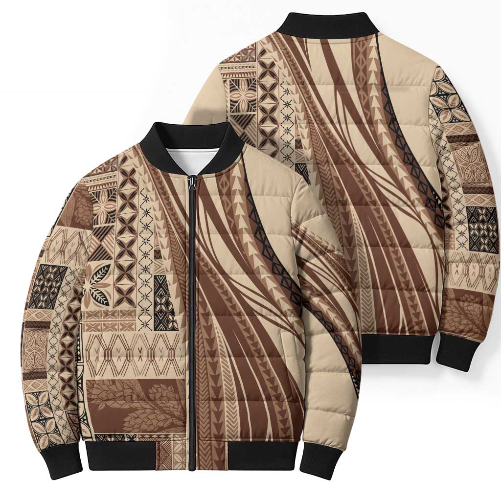 Pasifika Women's Day - Samoa Siapo Malu Tattoo Inspired Bomber Puffer Jacket Beige LT7 - Polynesian Pride