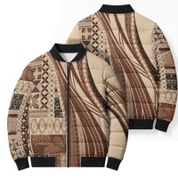 Pasifika Women's Day - Samoa Siapo Malu Tattoo Inspired Bomber Puffer Jacket Beige LT7 - Polynesian Pride