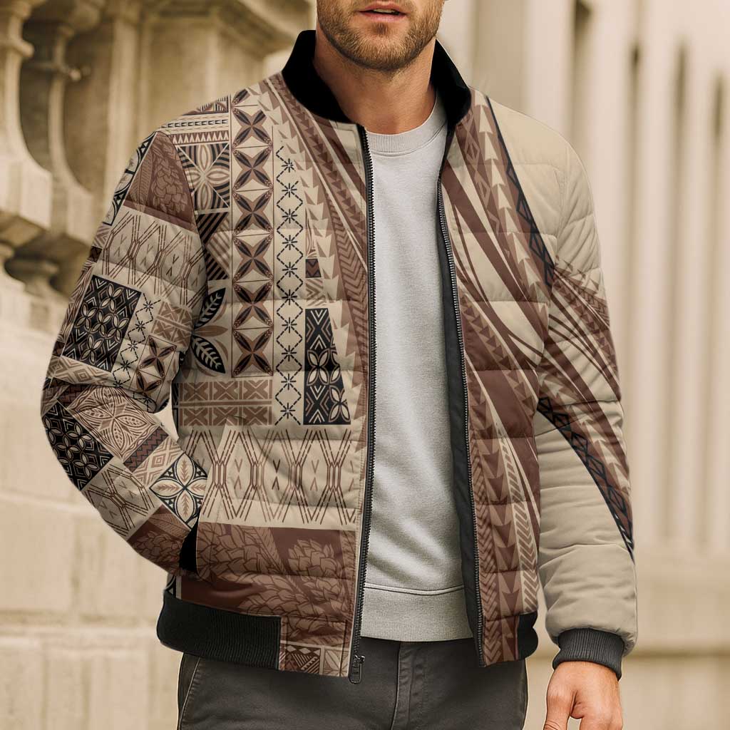 Pasifika Women's Day - Samoa Siapo Malu Tattoo Inspired Bomber Puffer Jacket Beige LT7 - Polynesian Pride