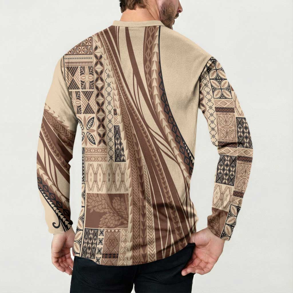 Pasifika Women's Day - Samoa Siapo Malu Tattoo Inspired Button Sweatshirt Beige LT7 - Polynesian Pride