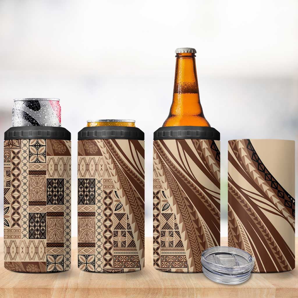 Pasifika Women's Day - Samoa Siapo Malu Tattoo Inspired 4 in 1 Can Cooler Tumbler Beige LT7 - Polynesian Pride