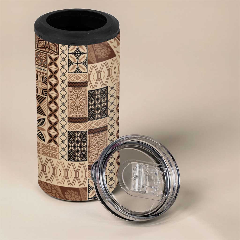 Pasifika Women's Day - Samoa Siapo Malu Tattoo Inspired 4 in 1 Can Cooler Tumbler Beige LT7 - Polynesian Pride