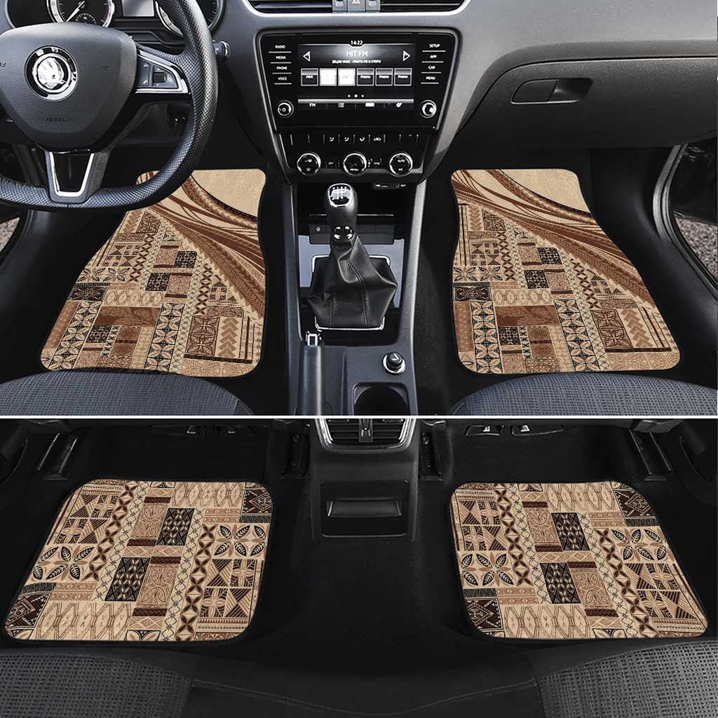 Pasifika Women's Day - Samoa Siapo Malu Tattoo Inspired Car Mats Beige LT7 Set 4pcs Beige - Polynesian Pride