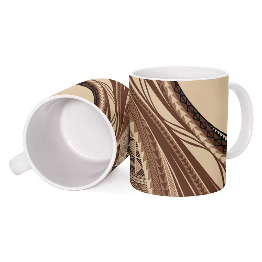 Pasifika Women's Day - Samoa Siapo Malu Tattoo Inspired Ceramic Mug Beige LT7 - Polynesian Pride