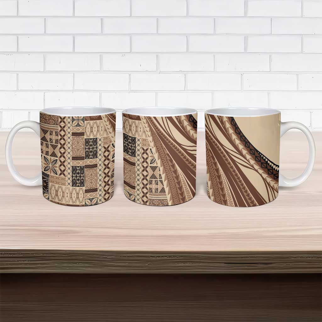 Pasifika Women's Day - Samoa Siapo Malu Tattoo Inspired Ceramic Mug Beige LT7 - Polynesian Pride