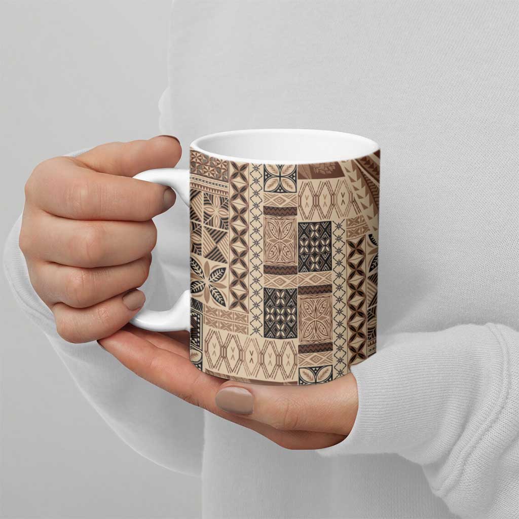 Pasifika Women's Day - Samoa Siapo Malu Tattoo Inspired Ceramic Mug Beige LT7 - Polynesian Pride