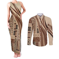 Pasifika Women's Day - Samoa Siapo Malu Tattoo Inspired Couples Matching Tank Maxi Dress and Long Sleeve Button Shirt Beige LT7 Beige - Polynesian Pride