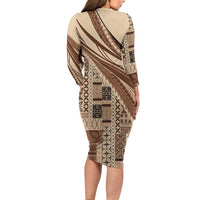 Pasifika Women's Day - Samoa Siapo Malu Tattoo Inspired Family Matching Long Sleeve Bodycon Dress and Hawaiian Shirt Beige
