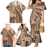 Pasifika Women's Day - Samoa Siapo Malu Tattoo Inspired Family Matching Mermaid Dress and Hawaiian Shirt Beige