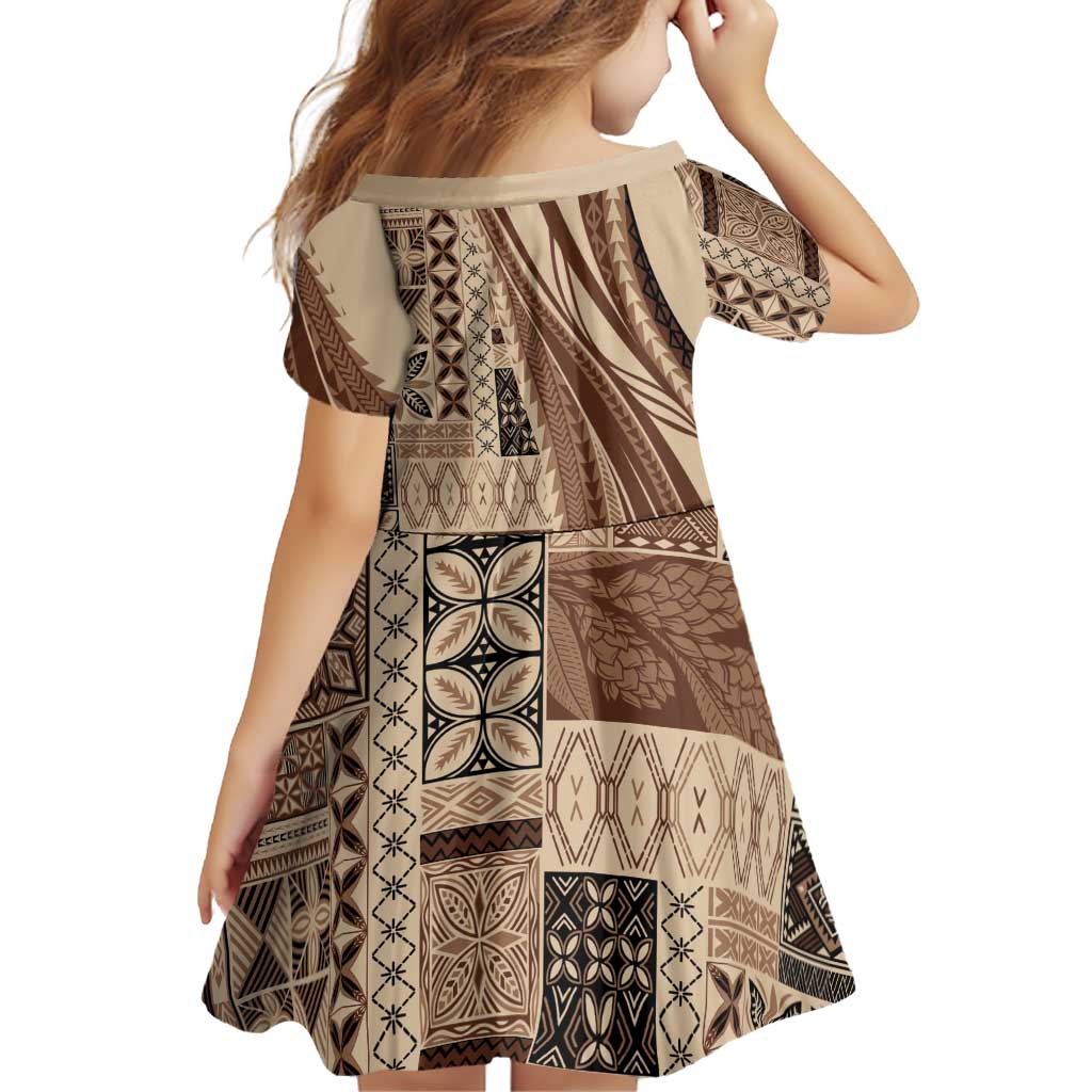 Pasifika Women's Day - Samoa Siapo Malu Tattoo Inspired Family Matching Off The Shoulder Long Sleeve Dress and Hawaiian Shirt Beige