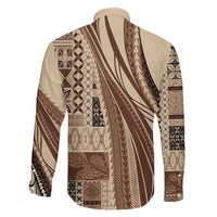 Pasifika Women's Day - Samoa Siapo Malu Tattoo Inspired Family Matching Off The Shoulder Long Sleeve Dress and Hawaiian Shirt Beige