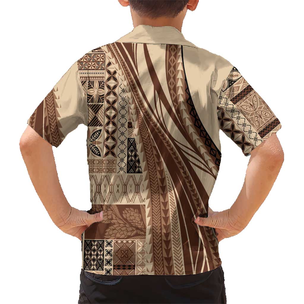 Pasifika Women's Day - Samoa Siapo Malu Tattoo Inspired Family Matching Off Shoulder Maxi Dress and Hawaiian Shirt Beige