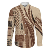 Pasifika Women's Day - Samoa Siapo Malu Tattoo Inspired Family Matching Off Shoulder Maxi Dress and Hawaiian Shirt Beige