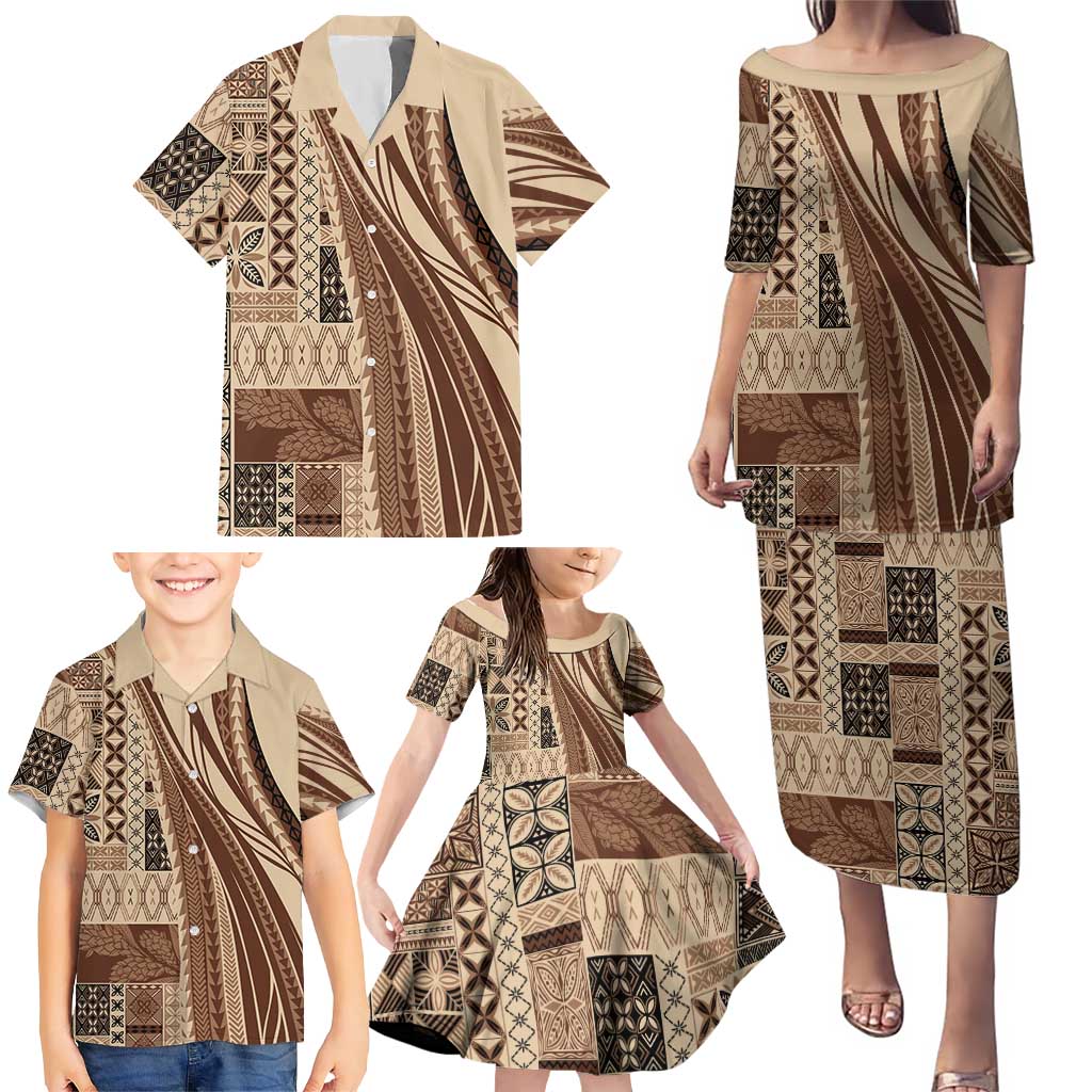 Pasifika Women's Day - Samoa Siapo Malu Tattoo Inspired Family Matching Puletasi and Hawaiian Shirt Beige