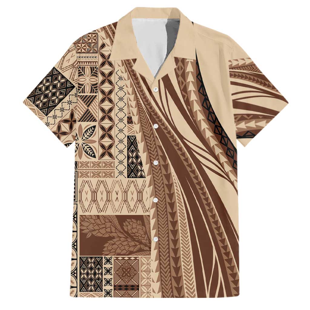 Pasifika Women's Day - Samoa Siapo Malu Tattoo Inspired Family Matching Short Sleeve Bodycon Dress and Hawaiian Shirt Beige