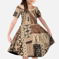 Pasifika Women's Day - Samoa Siapo Malu Tattoo Inspired Family Matching Summer Maxi Dress and Hawaiian Shirt Beige