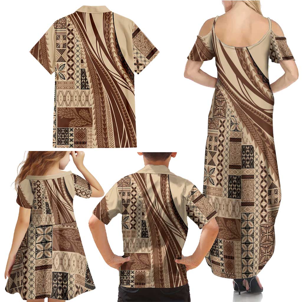Pasifika Women's Day - Samoa Siapo Malu Tattoo Inspired Family Matching Summer Maxi Dress and Hawaiian Shirt Beige