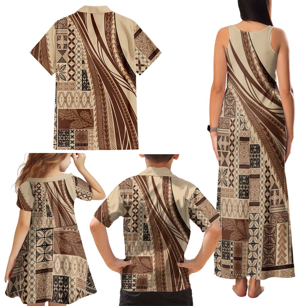 Pasifika Women's Day - Samoa Siapo Malu Tattoo Inspired Family Matching Tank Maxi Dress and Hawaiian Shirt Beige