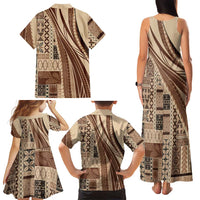 Pasifika Women's Day - Samoa Siapo Malu Tattoo Inspired Family Matching Tank Maxi Dress and Hawaiian Shirt Beige