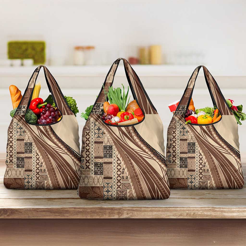 Pasifika Women's Day - Samoa Siapo Malu Tattoo Inspired Grocery Bag Beige LT7 3-pack One Size Beige - Polynesian Pride