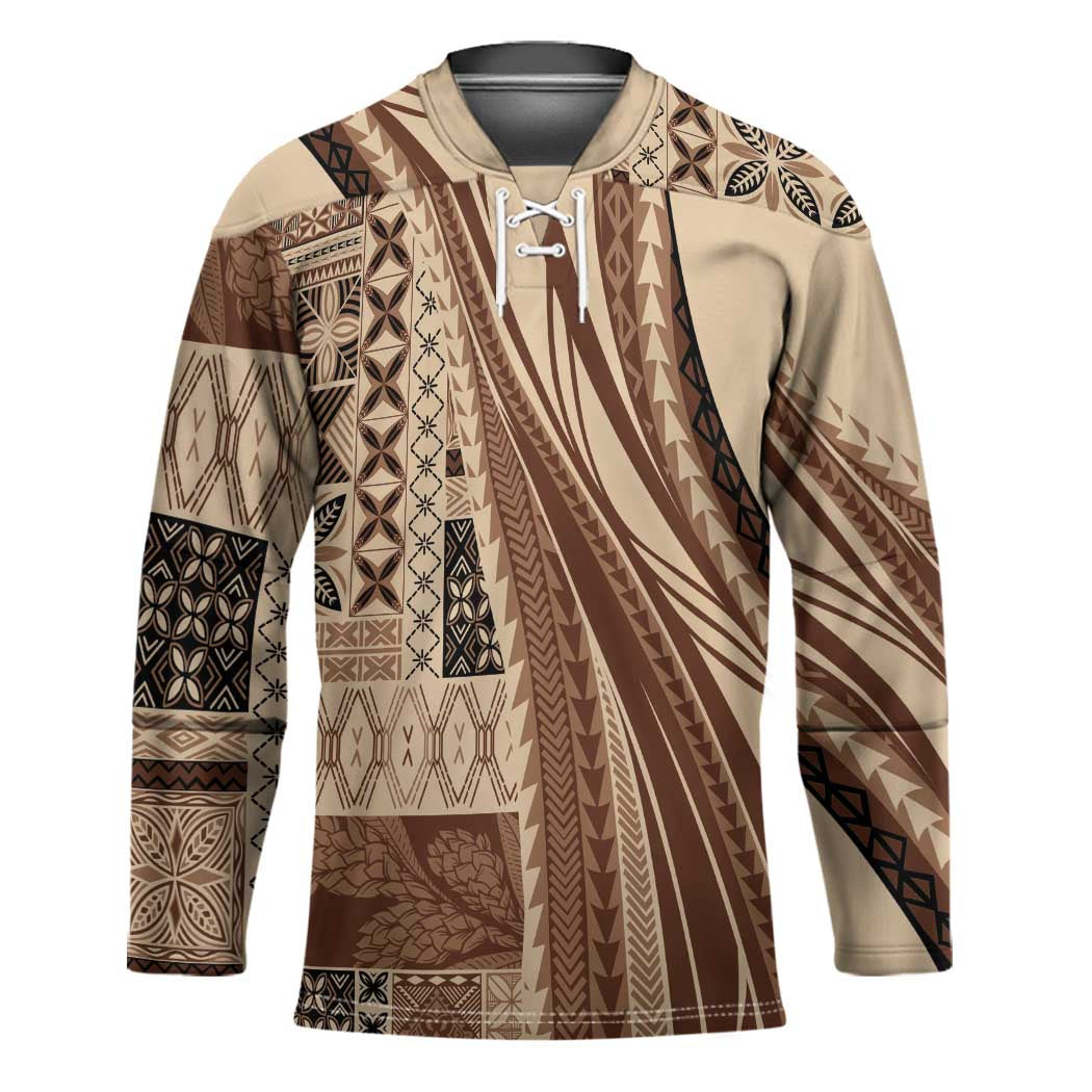 Pasifika Women's Day - Samoa Siapo Malu Tattoo Inspired Hockey Jersey Beige LT7 Unisex Beige - Polynesian Pride