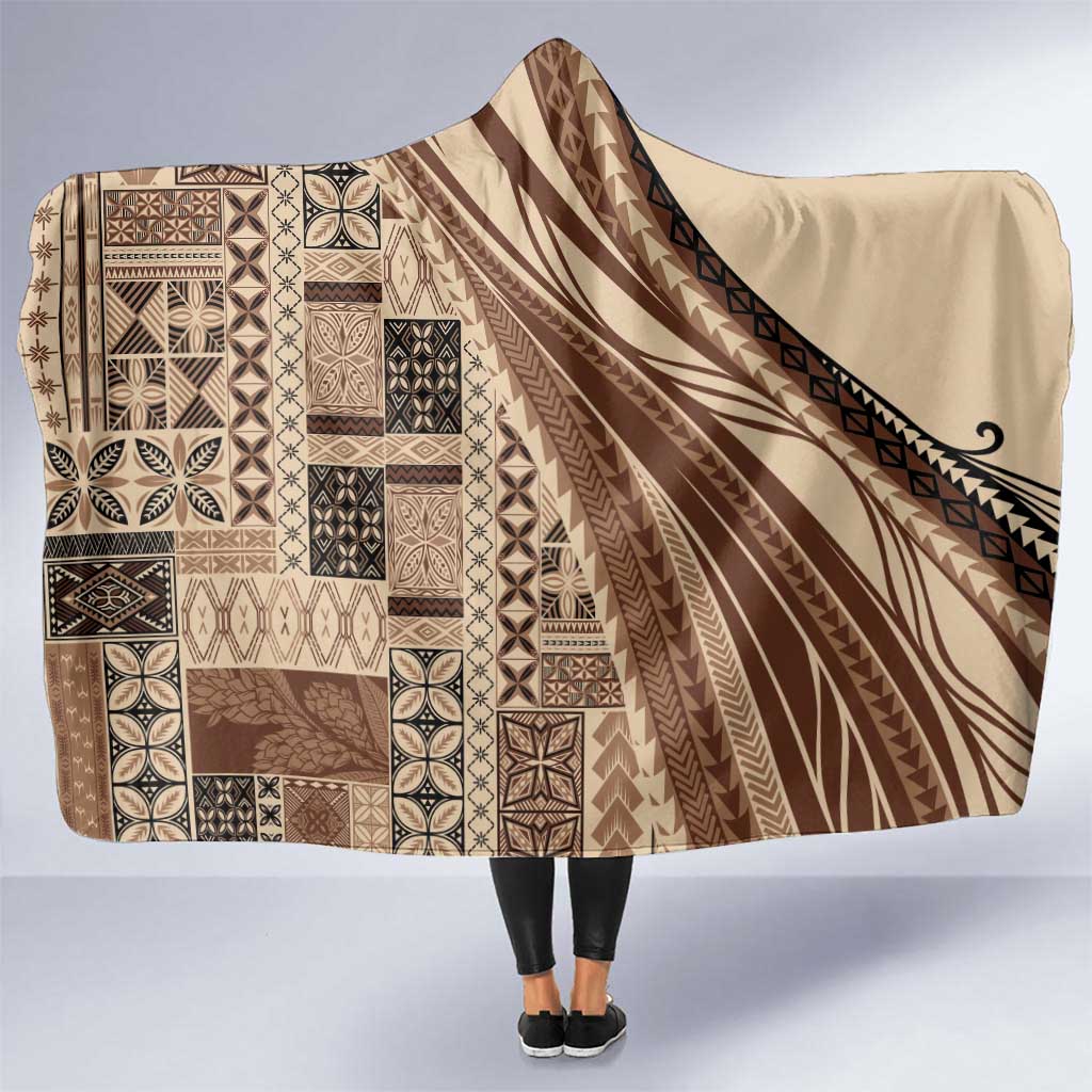 Pasifika Women's Day - Samoa Siapo Malu Tattoo Inspired Hooded Blanket Beige