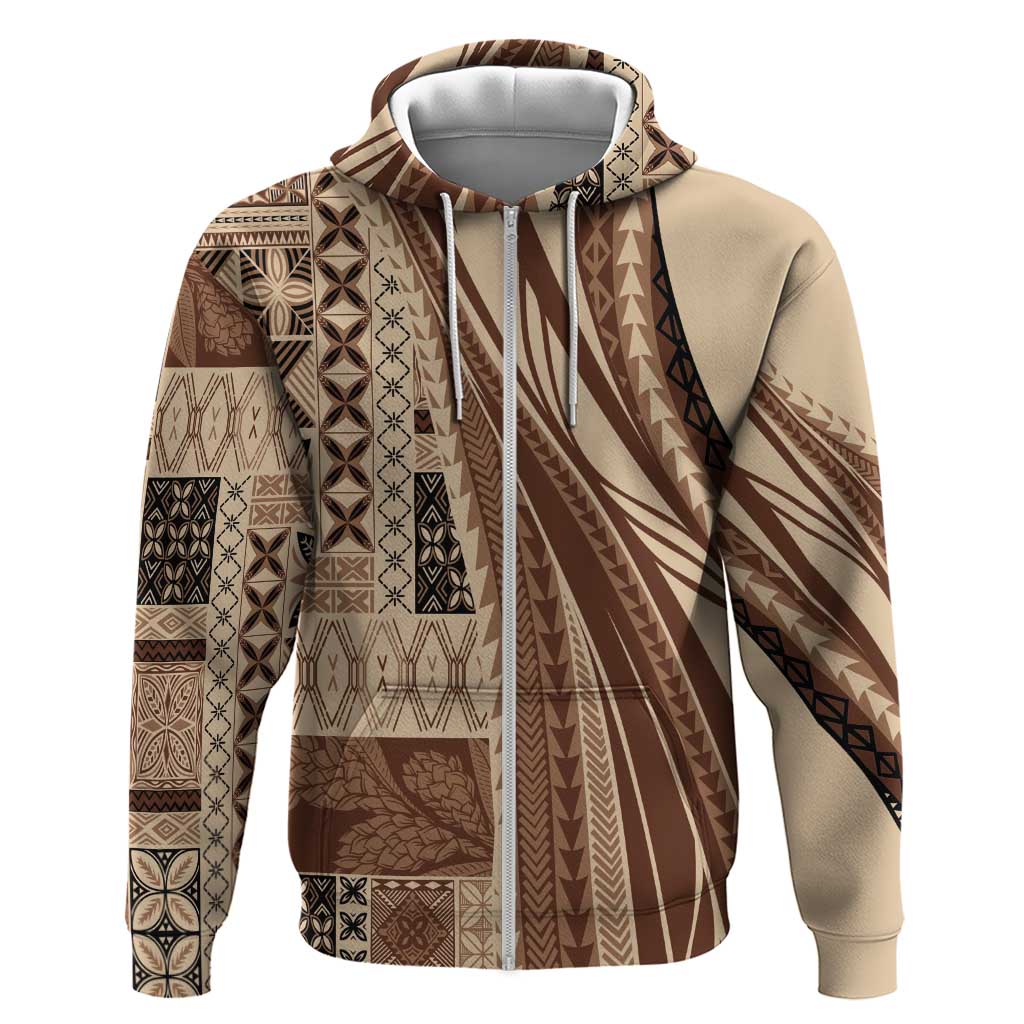 Pasifika Women's Day - Samoa Siapo Malu Tattoo Inspired Hoodie Beige LT7 Zip Hoodie Beige - Polynesian Pride