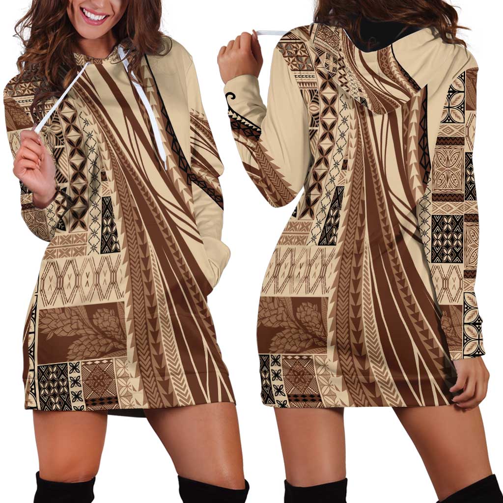 Pasifika Women's Day - Samoa Siapo Malu Tattoo Inspired Hoodie Dress Beige LT7 - Polynesian Pride