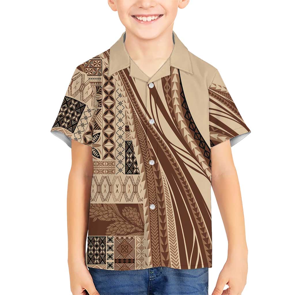Pasifika Women's Day - Samoa Siapo Malu Tattoo Inspired Kid Hawaiian Shirt Beige LT7 Kid Beige - Polynesian Pride