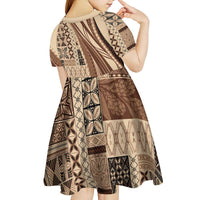 Pasifika Women's Day - Samoa Siapo Malu Tattoo Inspired Kid Short Sleeve Dress Beige LT7 - Polynesian Pride