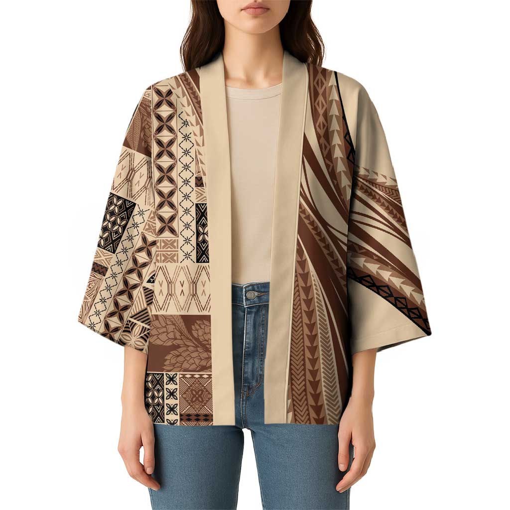 Pasifika Women's Day - Samoa Siapo Malu Tattoo Inspired Kimono Beige