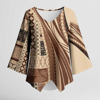 Pasifika Women's Day - Samoa Siapo Malu Tattoo Inspired Kimono Sleeve Blouse Beige