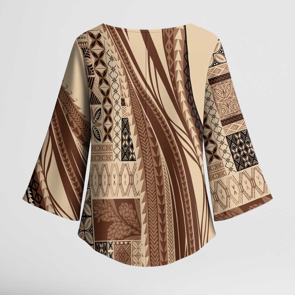 Pasifika Women's Day - Samoa Siapo Malu Tattoo Inspired Kimono Sleeve Blouse Beige