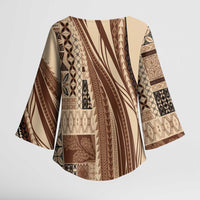 Pasifika Women's Day - Samoa Siapo Malu Tattoo Inspired Kimono Sleeve Blouse Beige