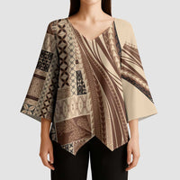 Pasifika Women's Day - Samoa Siapo Malu Tattoo Inspired Kimono Sleeve Blouse Beige