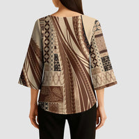 Pasifika Women's Day - Samoa Siapo Malu Tattoo Inspired Kimono Sleeve Blouse Beige