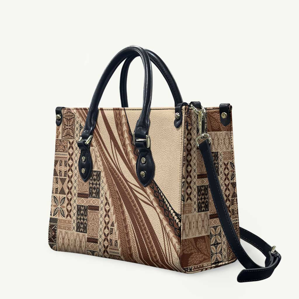 Pasifika Women's Day - Samoa Siapo Malu Tattoo Inspired Leather Bag Beige LT7 Beige - Polynesian Pride