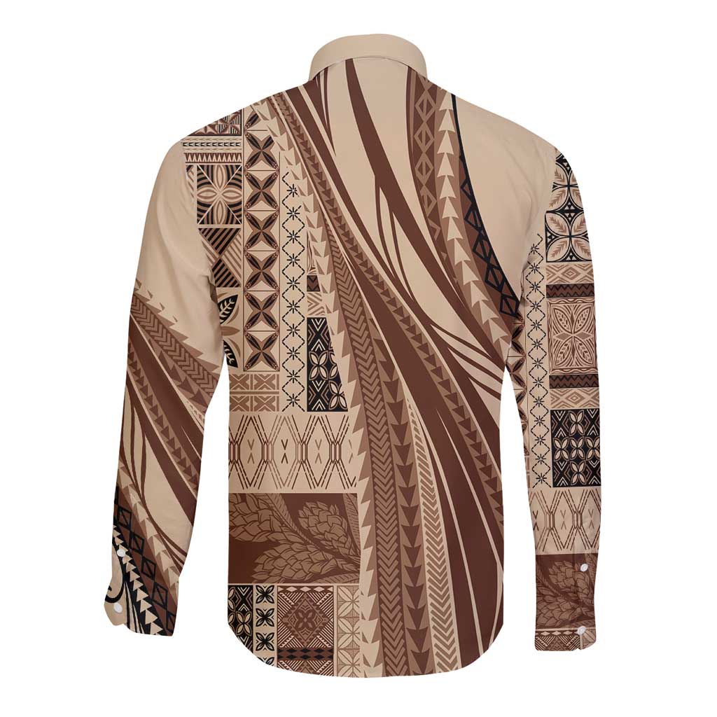Pasifika Women's Day - Samoa Siapo Malu Tattoo Inspired Long Sleeve Button Shirt Beige LT7 - Polynesian Pride