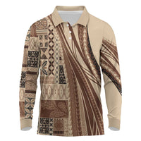 Pasifika Women's Day - Samoa Siapo Malu Tattoo Inspired Long Sleeve Polo Shirt Beige LT7 Beige - Polynesian Pride