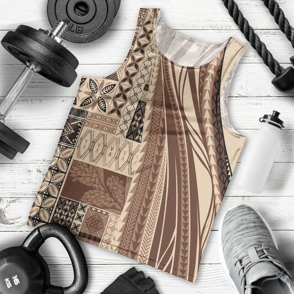 Pasifika Women's Day - Samoa Siapo Malu Tattoo Inspired Men Tank Top Beige