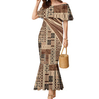 Pasifika Women's Day - Samoa Siapo Malu Tattoo Inspired Mermaid Dress Beige LT7 Women Beige - Polynesian Pride